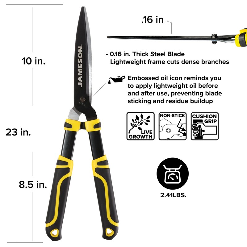 Jameson Heavy-Duty Hedge Shears – 23″ with Ultra-Sharp Non-Stick Blades,