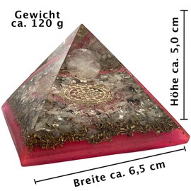 CHONIT Orgonite Pyramid, Pink White, Protection, Small with Rock Crystal as Decoration for Home