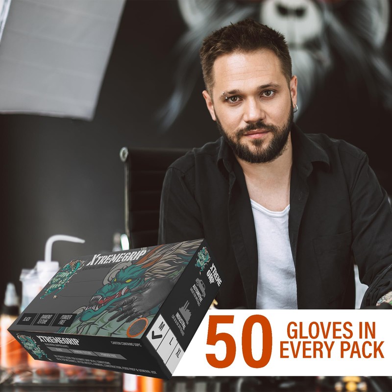 Xtremeauto Nitrile Gloves - Disposable Gloves, Diamond Grip Black Gloves