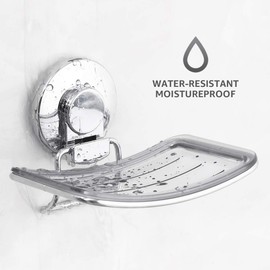 LEVERLOC Soap Holder Suction Cup Wall Mounted Powerful Vacuum Suction Soap Dish No Drilling & Removable Rustproof Stainless Steel Sponge Holder for Bathroom, Kitchen, Shower, Tub, Sink - Chrome