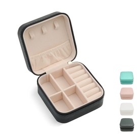 TRODANCE Mini Jewelry Travel Case,Small Travel Jewelry Organizer, Portable Jewelry Box Travel Mini Storage Organizer Portable Display Storage Box For Rings Earrings Necklaces Gifts (Black-4pcs)