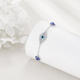 SHEAISRS Evil Eye Anklet 925 Sterling Silver Devil's Eye Anklet Bracelets Women Anklet Jewelry for Women