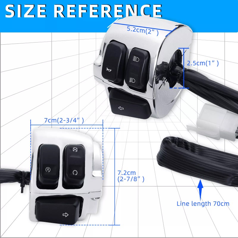 Dreamizer Chrome Motorcycle 1" Handlebar Control Switches+ Wiring Harness For