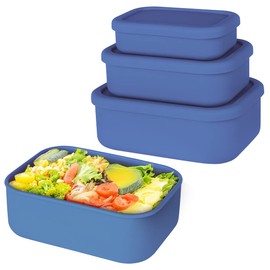 Keweis Silicone Food Storage Containers, Set of 3 Rectangular Bento Lunch Box Containers with Lids, Hard-Shell Silicone, Airtight, Microwave, Dishwasher and Freezer Safe (10oz, 23.6oz, 44oz)