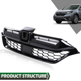 GRAND ORANGE Front Bumper Upper Grille Assembly Compatible with 2020 2021 2022 Honda CR-V LX/EX Black Honeycomb 71121TLAA60