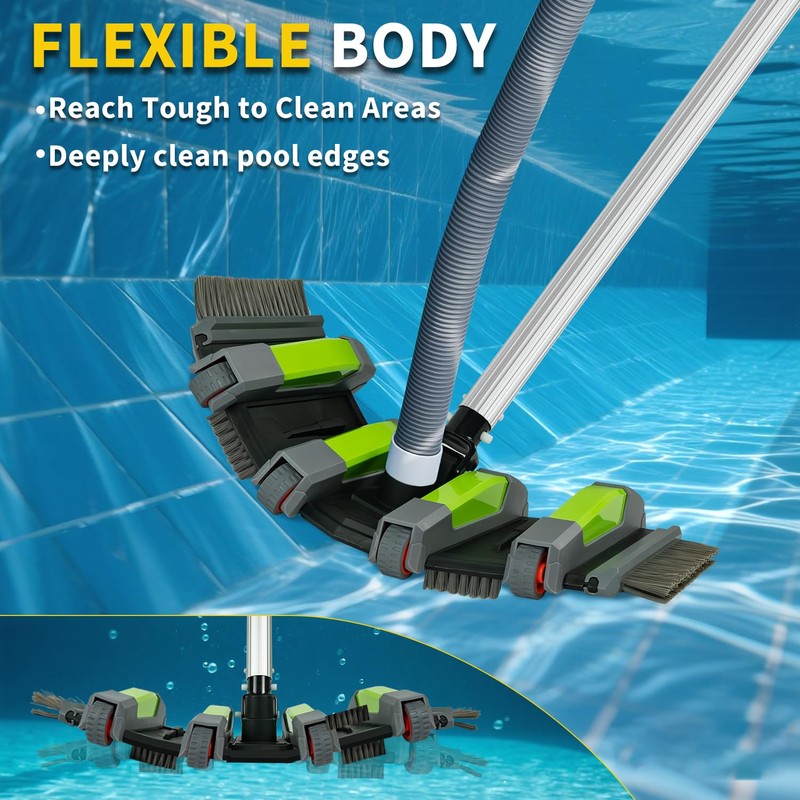 Heavy Duty Pool Vacuum Head with Wheels, 17.5" Flexible Side
