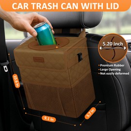 Vankor Car Trash Can for Cute, Bag Bin Hanging Waterproof Automotive Car Garbage Cans Leak Proof Vehicle Trash Can Diamond Pattern-Brown