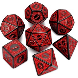 KSJEHW DND Dice Polyhedral Dice Set - 7 Pieces for Dungeon and Dragons MTG RPG D&D D20, D12, D10, D%, D8, D6, D4 (Red Engraving Pattern)