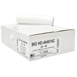 Aluf Plastics 45 Gallon Clear Trash Bags (250 Count) With BioFlex Technology - 40" x 48" - 16 Micron Equivalent High Density Garbage Bags