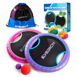 EVERICH TOY Trampoline Paddle Ball Set with 2 Bouncy Paddles & 4 Balls - Soft Foam Design for Kids Play Indoor Outdoor Beach Backyard Lawn - Great Gift Idea for Boys & Girls (Pink & Purple)