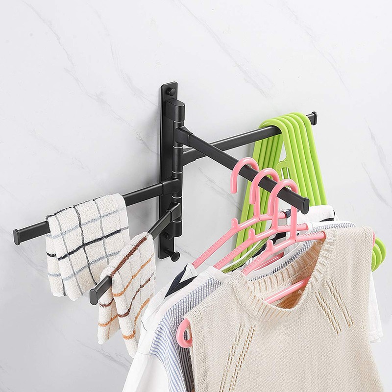 Black Swivel Towel Bar Punch Free Bathroom Towel Rack Wall