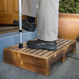 URFORESTIC Solid Wood Indoor/Outdoor 3 1/2" High Riser Step - Non-Slip All Weather Top & Feet Mobility Assistance