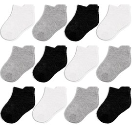 CozyWay Ankle Cotton Baby Socks - 12 Pack Stretch Baby Socks For All Day Comfort, Infant Socks, Black/White/Dark Gray, 6-12 Months, Unisex