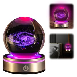3D Solar System Crystal Ball, Planet Crystal Ball, The Milky Way Glass Ball with USB Lamp Base, Luminous Bedside Lamp, 6 Colours, for Children, Astronomy Gifts (Milky Way Galaxy)