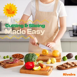 Riveira Riveira Teak Wood Cutting Board – Gourmet Teak Grandeur: 18 x 12 Wooden Cutting Board – Natural Wooden Cutting Boards For Kitchen Decorative – Innovative Juice Grooves Teak Wooden Chopping Board