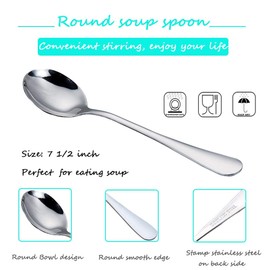 DJ-WARE Soup Spoons Set Stainless Steel Round Bouillon Spoon Set of 12, 7.8 inch