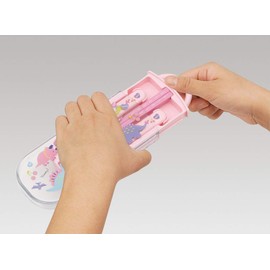 Skater TACC2AG-A Children's Antibacterial Slide Trio Set, Lunch Box, Chopsticks, Spoon, Fork, Happy & Smile, Girls, Made in Japan