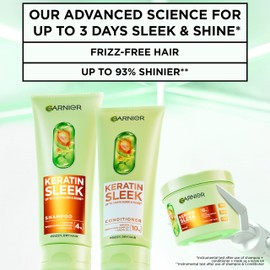 Garnier Keratin Sleek Hair Mask, Up to 3 Days of Sleek & Shine, with 13% Keratin Smoothing Complex and Argan Oil, For Frizz Prone & Dry Hair, Long Lasting Sleek Look, 370ml