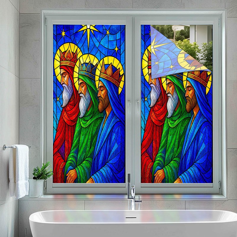 HOMETITUTE Three Wise Blue Religious Privacy Window Cling 17.7x39.3 PVC