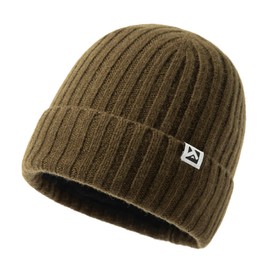 TOP-EX Men's Women's Green 100% Merino Wool Winter Beanie Fleece Lined Knit Cap Big Heads Durable Hat Cold Weather Warm Medium/Large