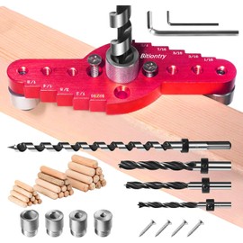 Dowel Jig Kit for Floating Shelf Bracket(& 1/2" x 11.8" Drill Bit), Self-Centering Scriber(& 1/4", 5/16", 3/8" Drill Bit),Drill Guide for Hidden Shelf Brackets & Mantels,Centering Hole Drill(Red)