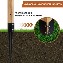 Sekcen 6 Pcs Fence Post Anchor Ground Spike 4x4 Metal Post Stake 24 Inch for Mailbox Deck Railing Black