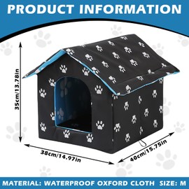 Outdoor Cat House, Outdoor Cat House, Outdoor Cat Bed, Weatherproof, Outdoor Cat House, Foldable Cat Cave, for Cats Small Pet (36 x 26 x 14 cm, Black)