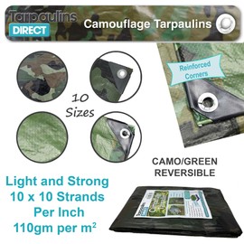 Camouflage Tarpaulin 1.8m x 1.2m 80gsm Tarp Waterproof Sheet for Garden, Fishing or Bird Watching