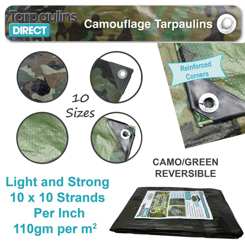 Camouflage Tarpaulin 1.8m x 1.2m 80gsm Tarp Waterproof Sheet for