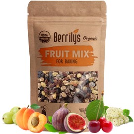 Berrilys Organic Dried Fruit Mix of Diced Figs, Apricots, White Mulberries, Sultanas, Sour Cherries - No Sugar Added, Non-GMO, Perfect for Baking, Trail Mix & Snacking - USDA Organic - | 1lb