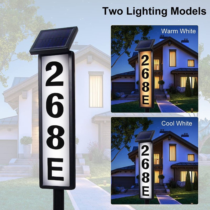 Solar House Number Sign Multifunction Waterproof LED Illuminated Outdoor Solar