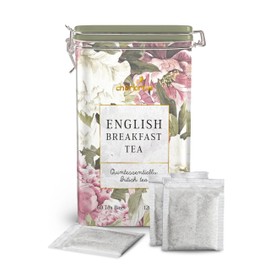 Charbrew Spring Floral English Breakfast Metal Tea Tin Caddy Gift – 60 Teabags Black Tea Blend