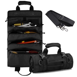 Koolertron Tool Bag, Multi-functional, Roll, Tool Bag, Tool Bag, 4 Pockets, 1000D Oxford Fabric, Tool Case, Tool Holder, Tool Storage, Black, Foldable, Wall Mounted, Large Capacity, For Carpenters,