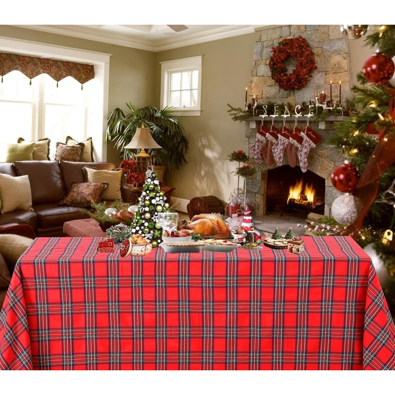 Christmas Tablecloth Checked 140 x 210 cm Red Rectangular Tablecloth