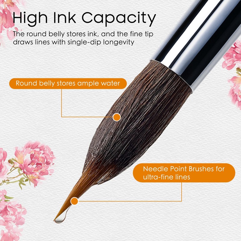 6 PCS Watercolor Brushes Professional, Extended Needle Point Brushes with