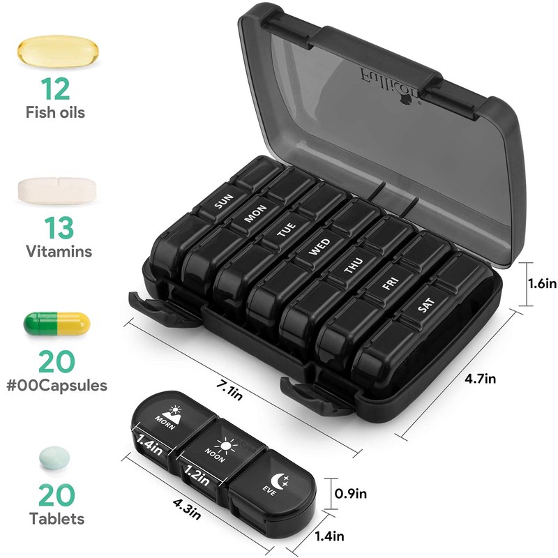 Fullicon Pill Organizer 3 Times a Day, Fullicon Weekly Pill