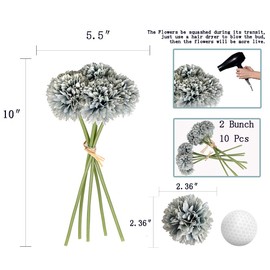 Blooming Paradise 10Pcs Artificial Fake Flower Plants Silk Chrysanthemum Ball Hydrangea Arrangements Wedding Bouquets Decor Home Kitchen Garden Party Table Floral centerpieces DIY (Grey Blue)