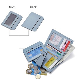 BOSTANTEN Women Leather Wallet RFID Blocking Small Bifold Zipper Pocket Wallet Card Case Purse with ID Window Blue