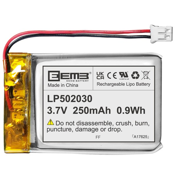 EEMB Lithium Polymer Battery 3.7V 250mAh 502030 Lipo Rechargeable Battery Pack with Wire JST Connector for VXI Blue Parrott- Confirm Device & Connector Polarity Before Purchase