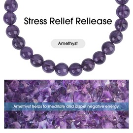 Stone Beaded Bracelets for Women Men: Healing Crystal bead Bracelet Amethyst Bracelet Jewelry Natural Stone Beaded Stretch Bracelets for Woman Gifts Stress Anxiety Bracelet Purple Gemstone Bracelet