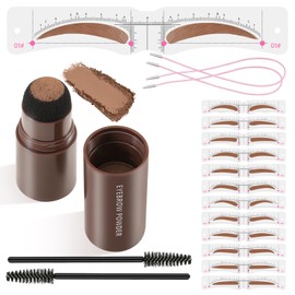 GEUUFEA Eyebrow Stamp Stencil Kit, Waterproof 1 Step Brow Stamp Kit, Shaping Brow Powder for Beginner, with 12 Popular Reusable Eyebrow Stencils & 2 Eyebrow Brushes