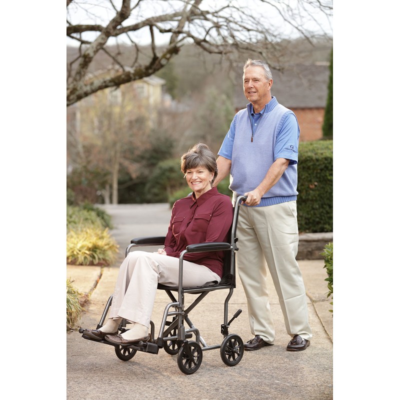 Drive Medical TR39E-SV Lightweight Folding Transport Wheelchair with Swing-Away Footrest,