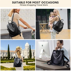 Puwuzixi Women Backpack Waterproof Anti-Theft Lightweight PU Fashion Travel Multipurpose Convertible Purse Shoulder Bag Handbag Backpack（Black）