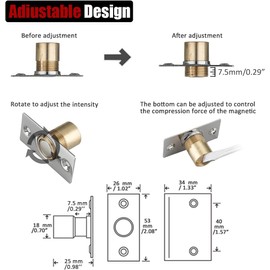 JQK Closet Magnetic Door Ball Catch Hardware, 430 Stainless Steel Catch Adjustable with Strike Plate, Polished Steel Finish 2 Pack, HBC120-BN-P2