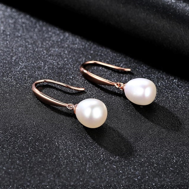Bellitia Jewelry Pearl Earrings Silver Dangle Earrings Women's Rose Gold-Plated