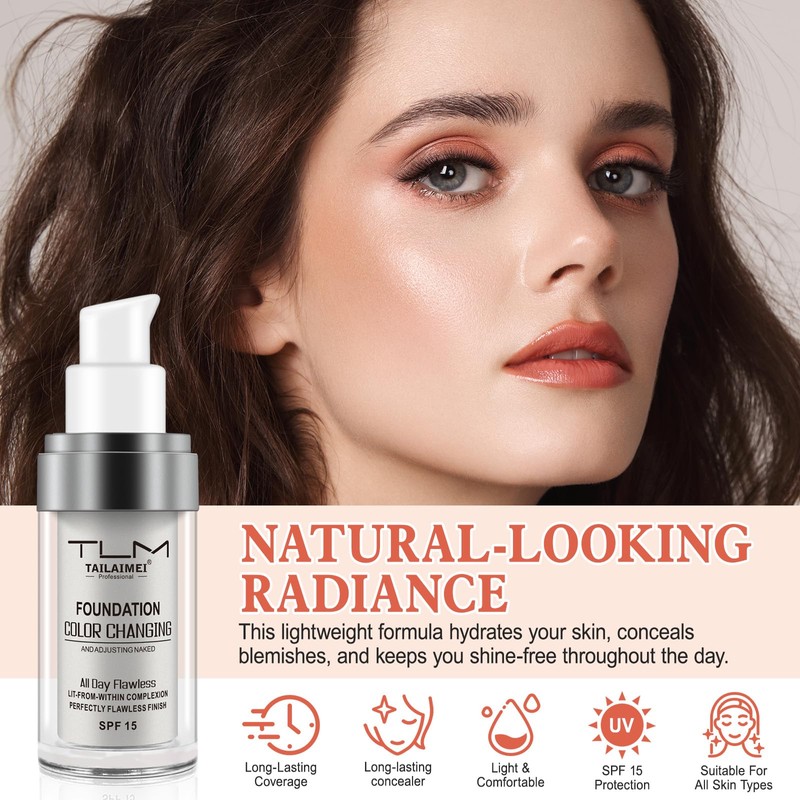 2 Pack TLM Flawless Color Changing Foundation, Warm Skin Tone