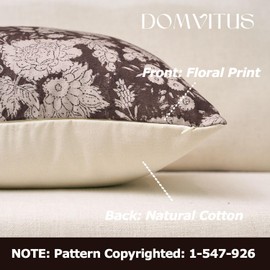 DOMVITUS Floral Pillow Covers 18x18 Set of 2, Vintage Block Print Pillow Covers Neutral Decorative Farmhouse Throw Pillow Covers for Bed Couch Living Room Dark Brown
