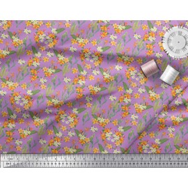Soimoi Cotton Voile Fabric Cactus,Leaves & Tropical Flower Floral Print Sewing Fabric metre 42 Inch Wide