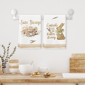 4PCS Easter Kitchen Towels,Bunny Bow Tie Blessing Dish Towels 18x26 Inch,Home Seasonal Spring Decorations Housewarming Party Towels Kit Novelty Gift
