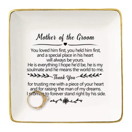 Gift for Mother of the Groom From Bride - You Loved Him First,You Held Him First Thank You Gift for New Mom - Wedding Gifts - Bridal Shower Gifts - Ceramic Jewelry Holder Ring Dish Trinket Box Tray
